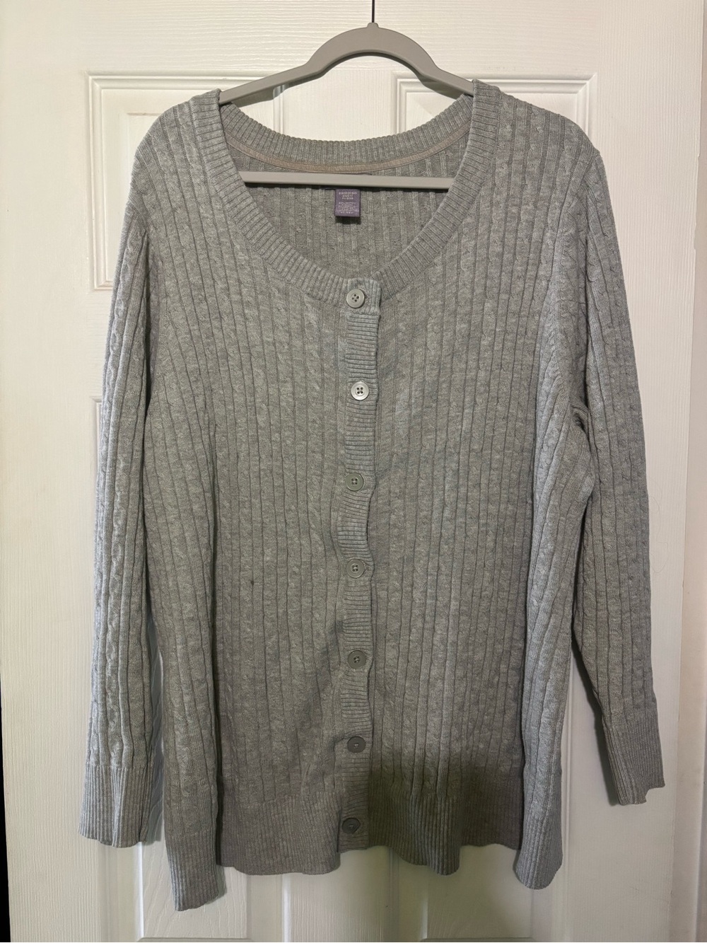 Laura Scott Light Gray Ribbed Button-Up Cardigan